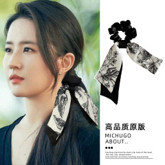 新中式复古水墨印花飘带发圈女高弹力绑发头绳不伤发扎头发绳发饰