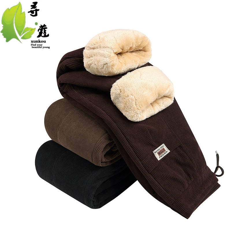 Хлопковые брюки для мам на флисовой подкладке, утолщенные зимние прямые брюки с высокой талией, брюки для женщин среднего и пожилого возраста, теплые брюки из овечьей шерсти для пожилых людей