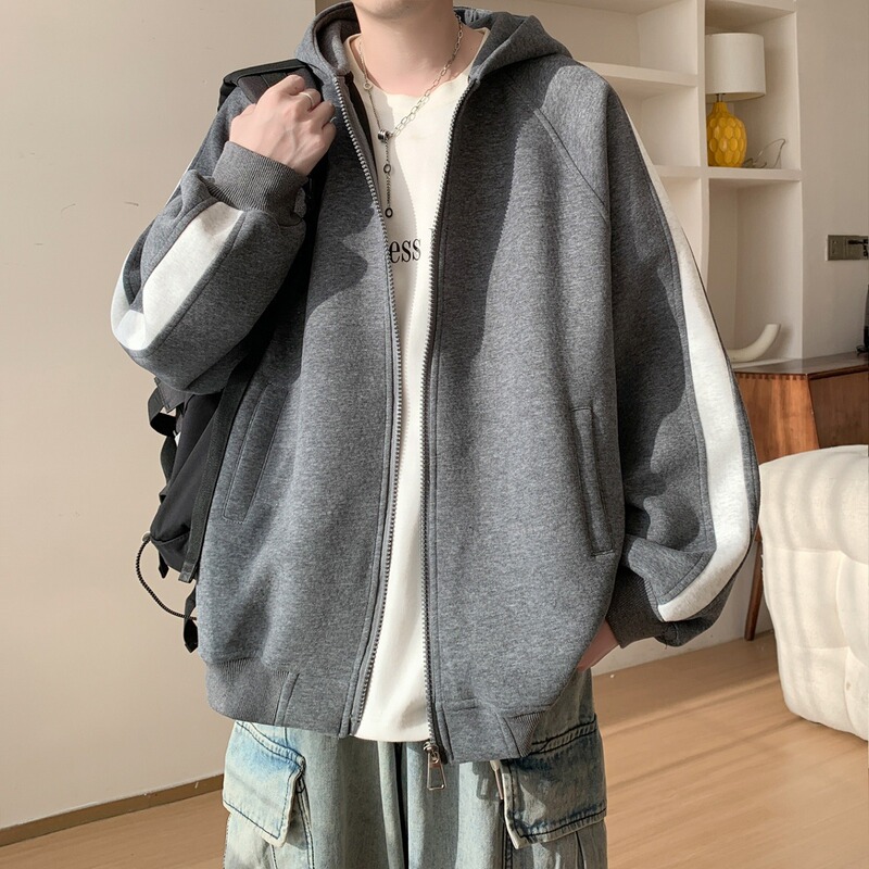 American Heavyweight Hooded Sweatshirt for Men and Women, Autum Splicing Sports Short Hoodie, Boxy Stiff Sweater Jacket