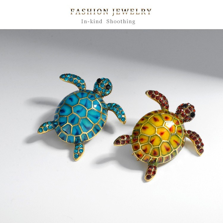 Moda transfronteriza creativa tortuga animal broche personalidad de diamante de goteo de aceite emblema broche accesorios de pin retro image 5