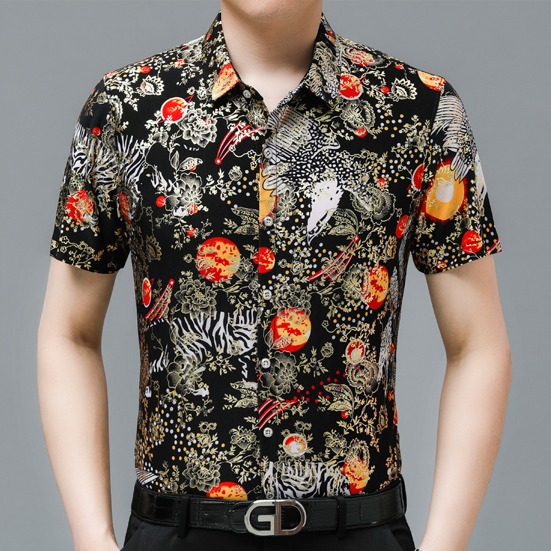 Middle-aged Men's Short-sleeved Summer Thin Shirt Ice Silk Cool Sense Loose Half-sleeved Shirt Polo Shirt Dad's Beach Clothes Middle-aged Men's Short-sleeved Summer Thin Shirt Ice Silk Cool Sense Loose Half-sleeved Shirt Polo Shirt Dad's Beach Clothes