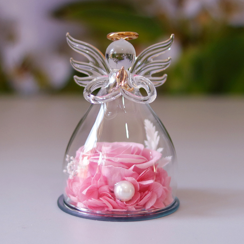 Comercio electrónico transfronterizo cubierta de vidrio flor eterna angelito rosa eterna Navidad regalo del día de San Valentín cubierta de vidrio decoración