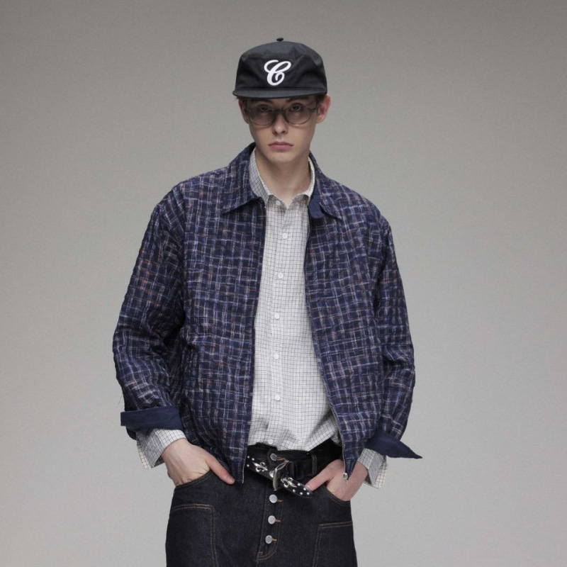 Rumen American Retro Plaid Seersucker Lapel Jacket Men's Autum New Loose Silhouette Casual Work Jacket