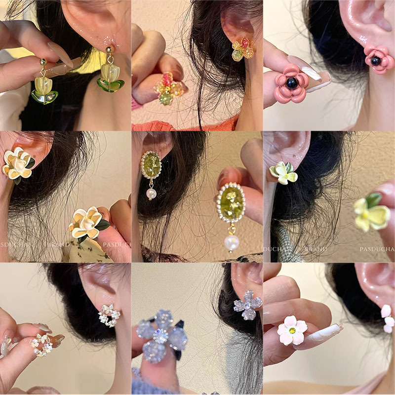 sterling silver needle spring summer little fresh flower earrings for women ins style niche ear studs earrings wholesale