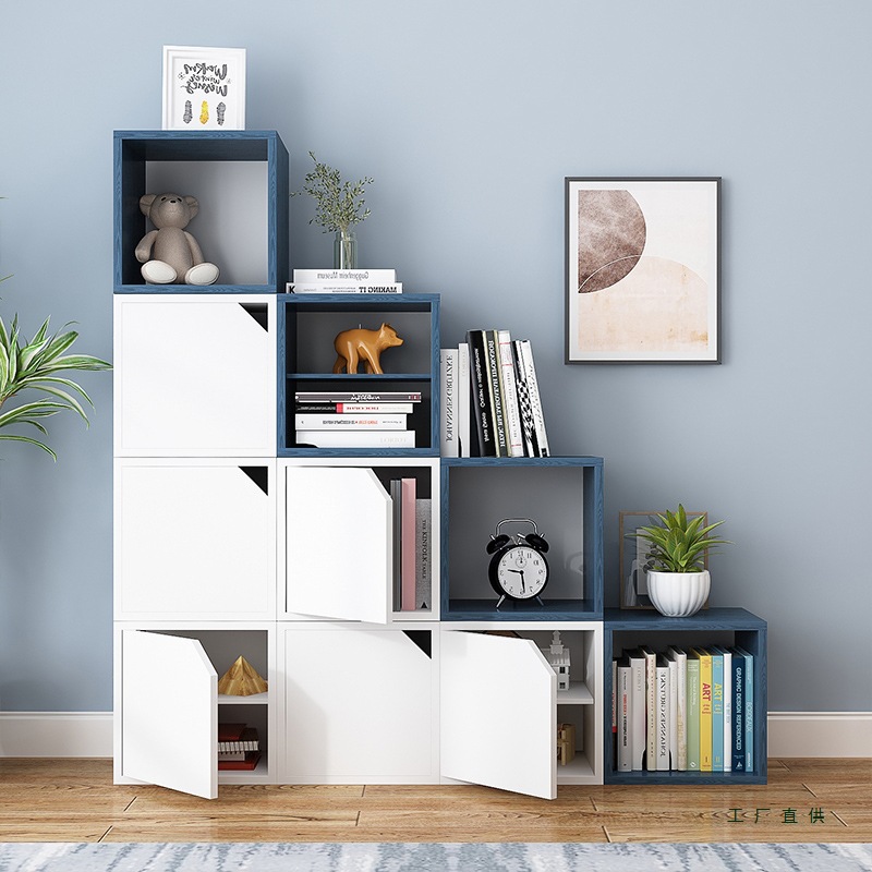 Free Combination Bookcase Floor-Standing Storage Cabinet Grid Cabinet Simple Modern Storage Rack Children's Book Bookshelf Storage Cabinet