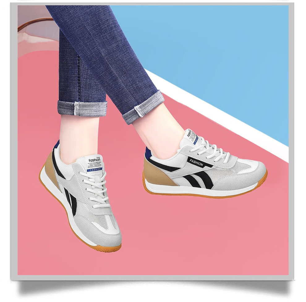 Giày thể thao nữ Dunhu dáng sneaker lưới thoáng khí, phối trắng học sinh xuân hè — Trắng cam 58369-1, 58369 Trắng xám Xuân Thu, Màu xám trắng 58369-1, 58369 Trắng cam Xuân Thu chi tiết 9