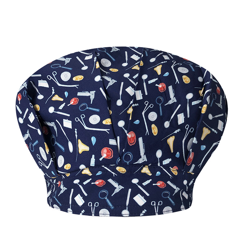 Sombrero de enfermera mujer chef cocinando cocina a prueba de aceite a prueba de humo pérdida de cabello sombrero esponjoso sombrero impreso puntera sombrero de trabajo ajuste elástico