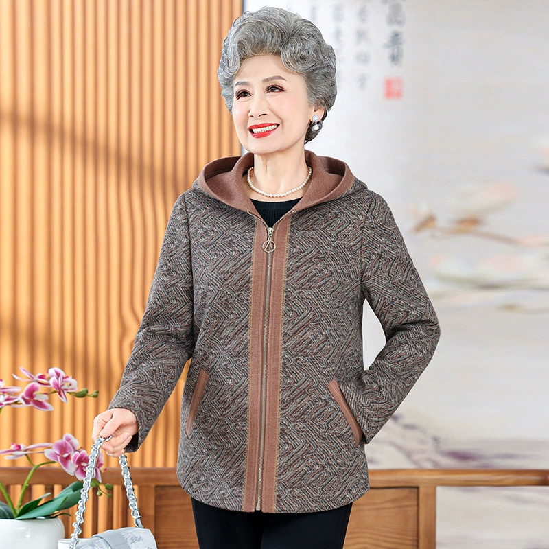 Матери среднего и пожилого возраста, весна, новая куртка с капюшоном, модная Свободная куртка на молнии, одежда для бабушек больших размеров, повседневная куртка больших размеров