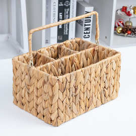 跨境热销水葫芦编织分隔收纳筐家用零食筐厨房刀叉调料瓶收纳提篮