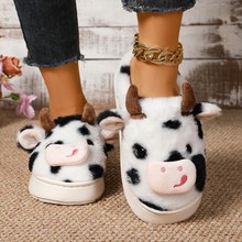 新款包头斑点奶牛毛毛拖鞋室内居家用棉拖鞋加绒保暖厚底毛绒秋冬