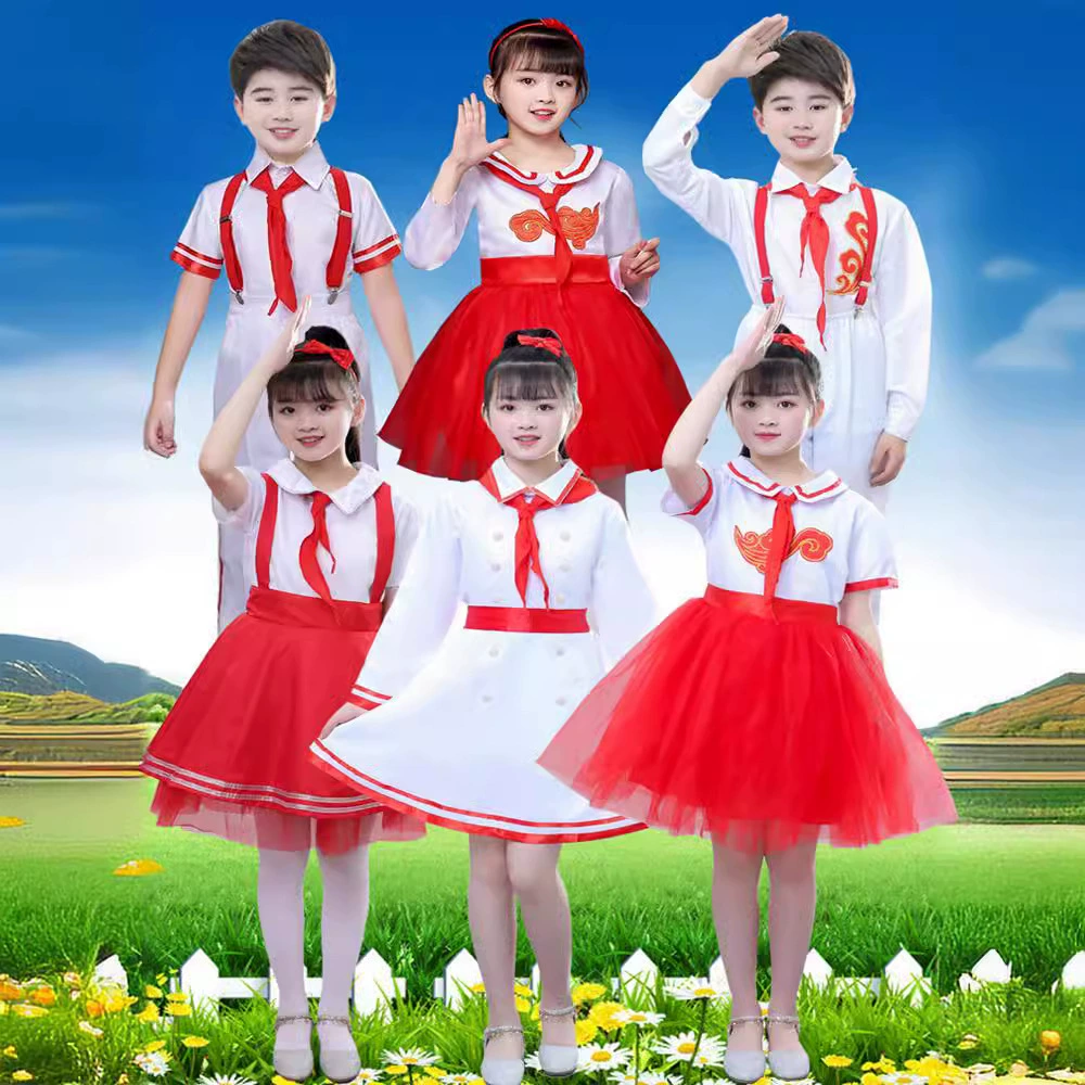 Детский костюм для выступлений хор красный шарф начальная и средняя школа декламации поэзии молодые пионеры красная песня конкурс костюм для выступлений