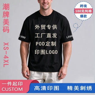 美码t恤定制logo跨境180g纯棉圆领短袖文化衫印图美式男士大码t恤