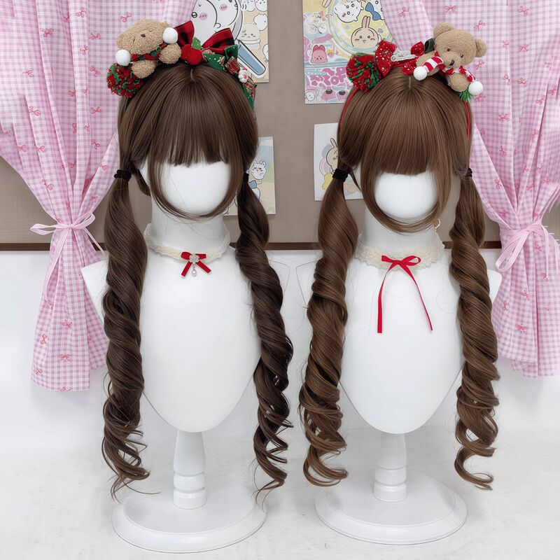 Mola's Double Ponytail Lolita Wig for Women, Long Curly Hair, Roman Curls, Double Ponytail, Daily Jk Full Head Wig