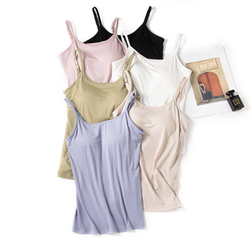 Women's Summer Modal Sling with Chest Pad Women's Inner One-piece Base Anti-running Light Loose Pajamas for Outer Wearing