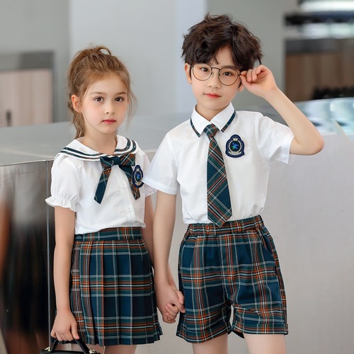 Green plaid England style  performance school uniforms for kids boys kindergarten graduation photos shooting performance skirts choir outfits 