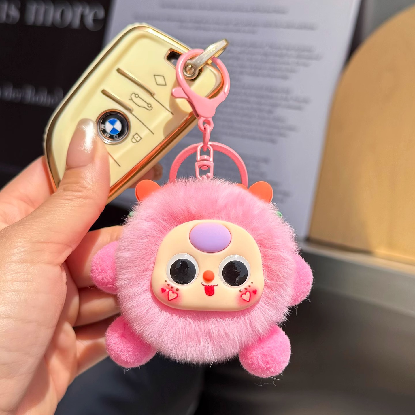 Real Rex piel de conejo dibujos animados elfo muñeca colgante de felpa llavero bola de pelo lindo colgante creativo bolso colgante cadena