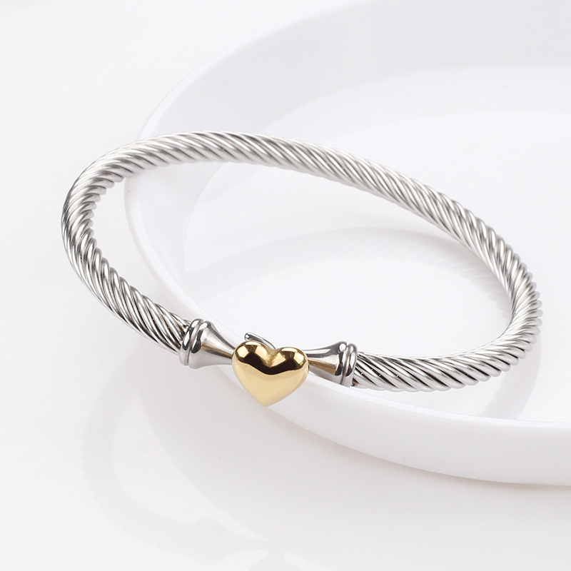 20g Weight PVD Coated Gold Plating Process 18K Real Gold Plated Plating Material Bangle Classification 1 Piece Quantity Daily Occasion 304 Stainless Steel Material Heart Shape Pattern Women's Gender Simple Style Style Two Tone, Plating Craft 18K Real Gold Plated 304 Stainless Steel PVD Coated Heart Shape Two Tone Plating Bangle 6