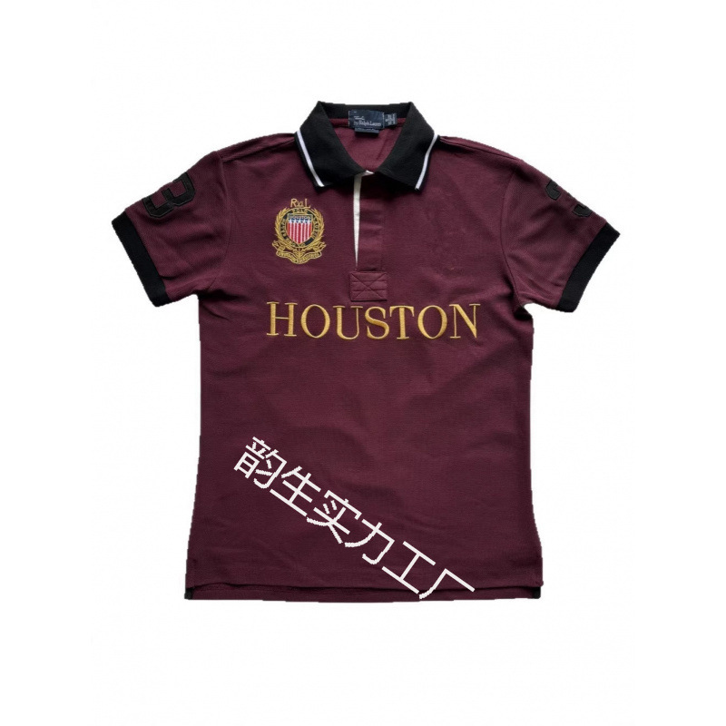 1 Embroidered European and American City Series Short-Sleeved Men's Loose Sweatshirt with a Turn-Down Collar