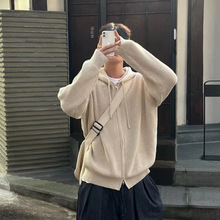 双拉链连帽针织毛衣外套男春秋款韩版潮流慵懒风百搭情侣款上衣