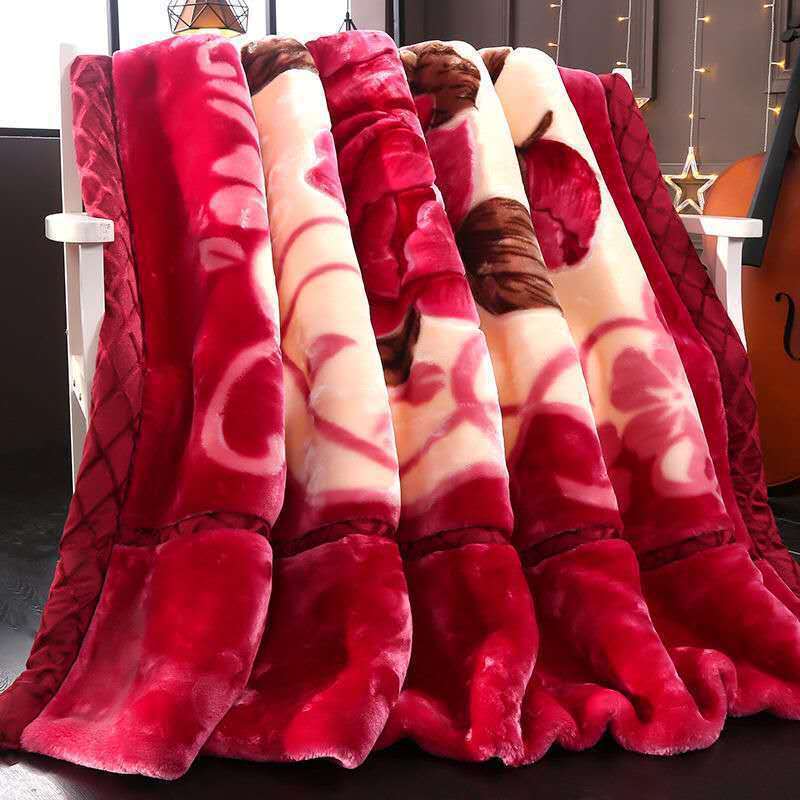 quality goods Raschel Blanket double-deck thickening winter blanket Double bright red Wedding celebration Blanket student sheet quilt