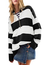 S 74765 Fashion Stripe Color Block Loose Hoodie ʱ��ƴɫ����
