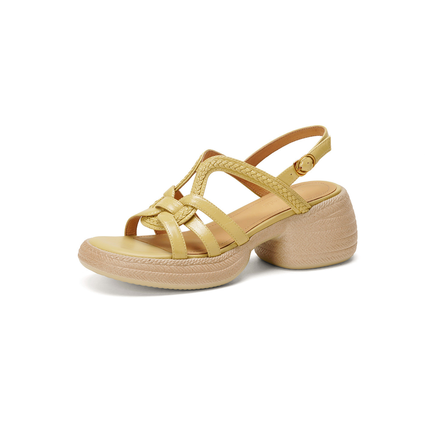 Sandal nữ hở mũi gót vuông đế dày 6 cm phong cách dệt — màu trắng ngà