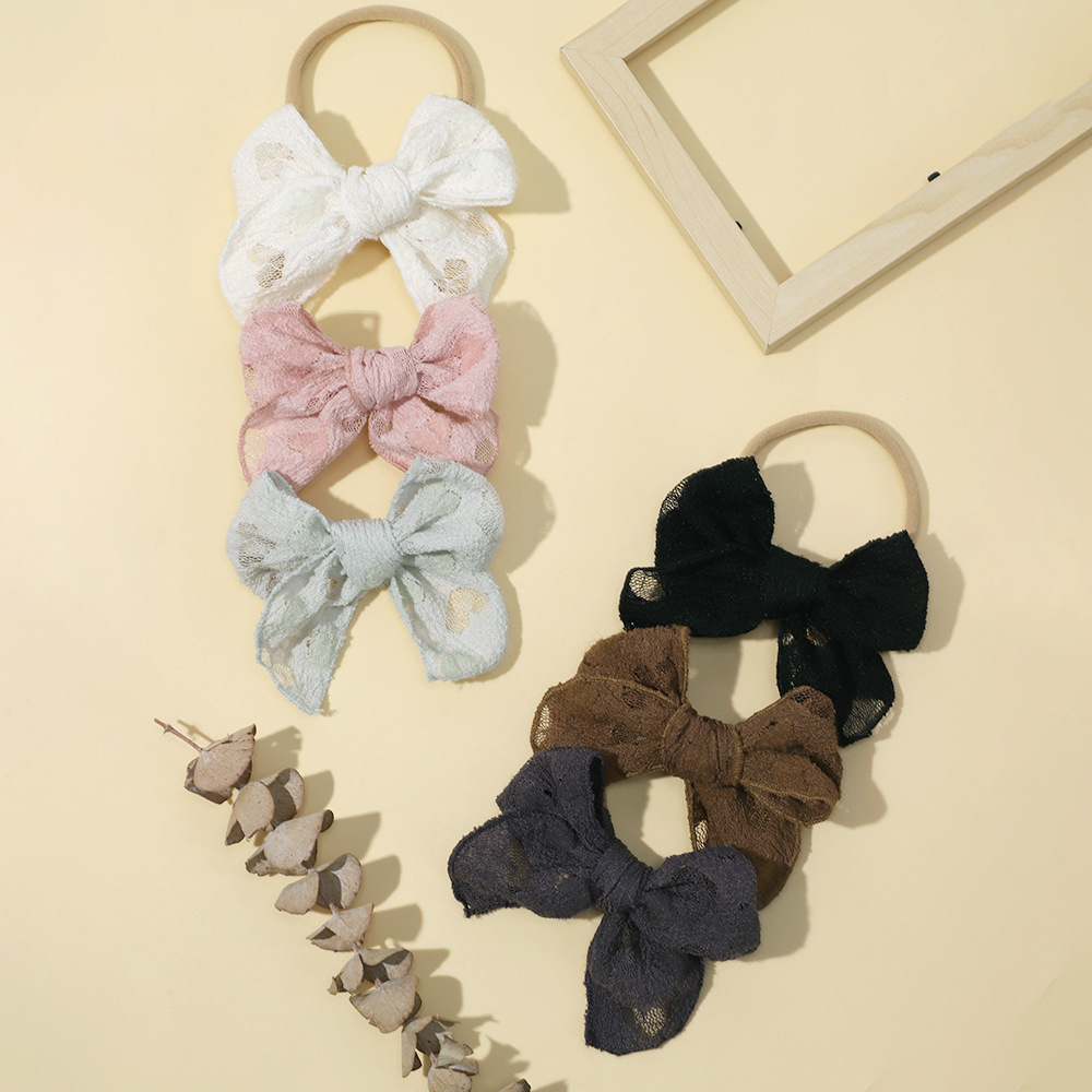 Commercio estero transfrontaliero Nuovo Accessori per capelli per bambini Europei e americani Fascia per capelli con fiocco in pizzo per bambini Fascia per capelli sottile in nylon elastico per bambini_voghion.com