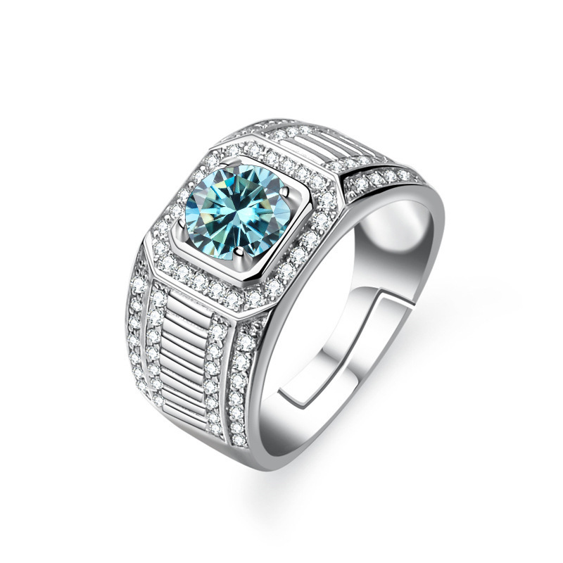 Anillo de plata esterlina al por mayor anillo de hombre platino color de piedra de moissanita de un quilate ajustable joyas de anillo de boda S925