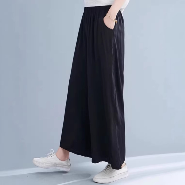 2026 Summer New Women's Wide-Leg Pants, Loose Flared Pants, High-Waisted Casual Pants, Cotton-Linen Elastic Waist, Cropped Wide-Leg Pants