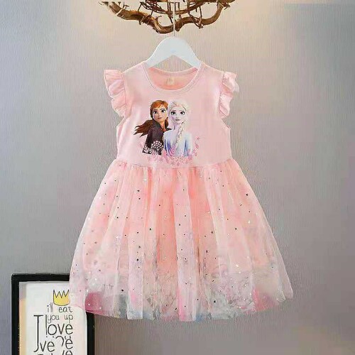 Children's clothing girls dress summer  new style Frozen short-sleeved Elsa princess dress children's mesh skirt trendy