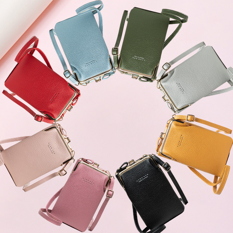 2021 New Mini Mobile Phone Bag Fashionable Litchi Pattern Multicolor Shoulder Crossbody Bag Hardware Lock Zipper Coin Purse