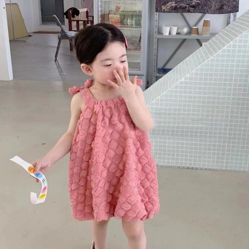 Girls and children's suspender skirt 2023 summer new Korean style fluffy group waffle princess style dress 95076