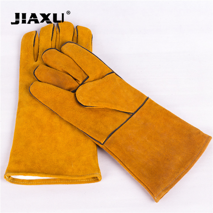 焊工防火星喷溅手套焊接手套电焊隔热手套牛二层皮长款劳保手套 l