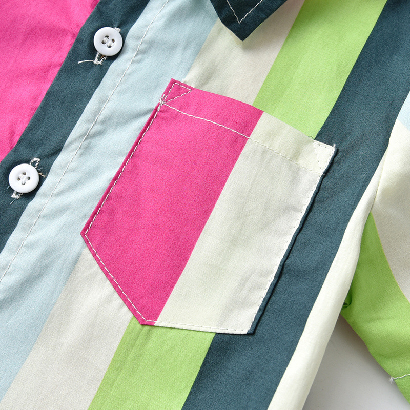 Comercio exterior ropa infantil rayas arco iris camisa de manga corta nuevos productos de niños con solapa de algodón camisa de moda cardigan coreano chaqueta bebé