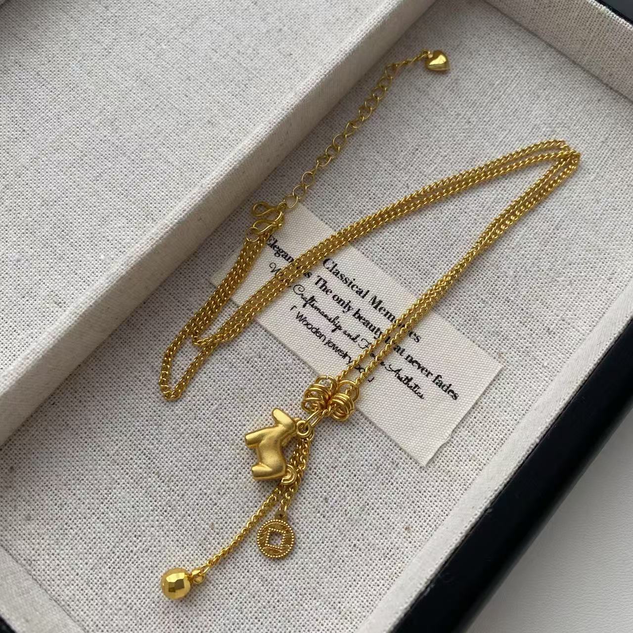 超火金色马上有钱吊坠项链镀24 k金小众高级感百搭洋气沙金项链女