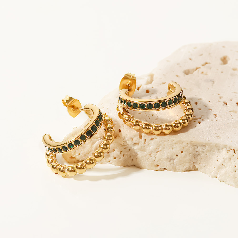 Retro Geometric Stainless Steel Rhinestones Ear Studs 1 Pair