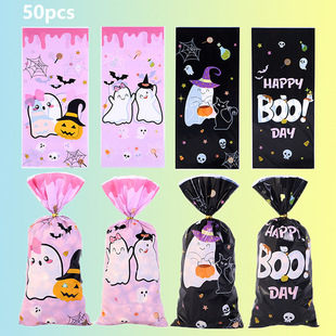 50 Mixed Halloween Cute Pink Ghost Flat Pocket Ghost Festival Party Candy Chocolate Gift Packaging Bags