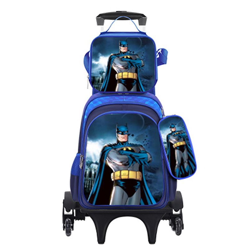 Los nuevos estudiantes de primaria transfronterizos pueden instalar una mochila escolar de dos ruedas y seis ruedas con barra de tracción, mochila de dibujos animados lindo para niños de tres piezas