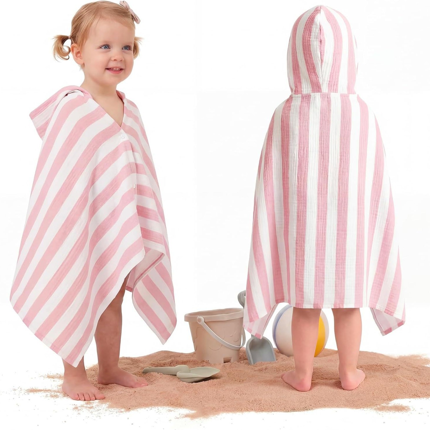 Personalizado transfronterizo toallas de gaza para bebés toallas de playa de tela plana con capuchón 1 - 3 años rayas toallas de baño para niños