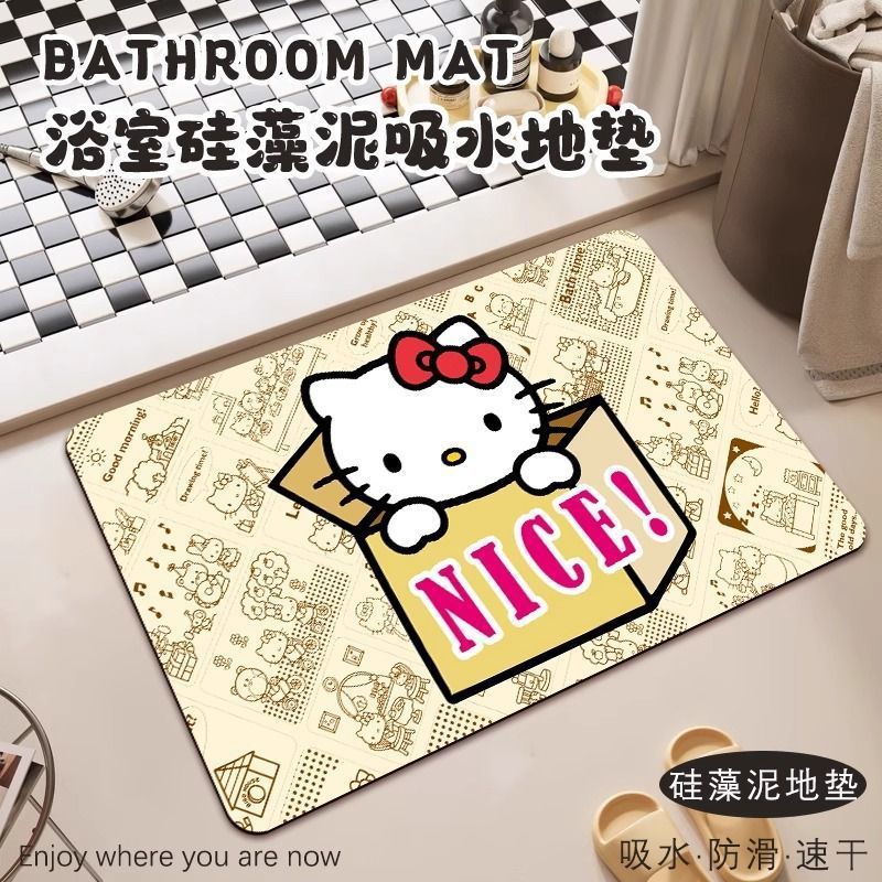 可爱卡通HelloKitty浴室吸水地垫硅藻泥耐脏速干易打理脚垫可代发|undefined