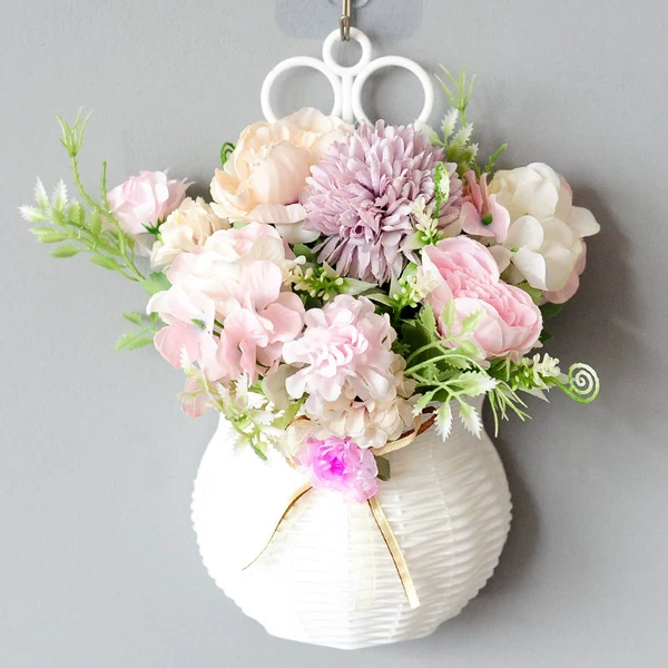 Purple hydrangea peony basket