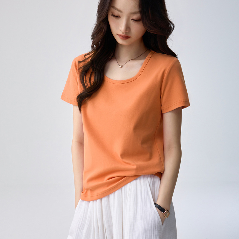 40-Count Combed Pure Cotton Simple Versatile Round Neck Base Shirt Women's T-Shirt Summer Short-Sleeve Loose Straight Slimming Top 40-Count Combed Pure Cotton Simple Versatile Round Neck Base Shirt Women's T-Shirt Summer Short-Sleeve Loose Straight Slimming Top