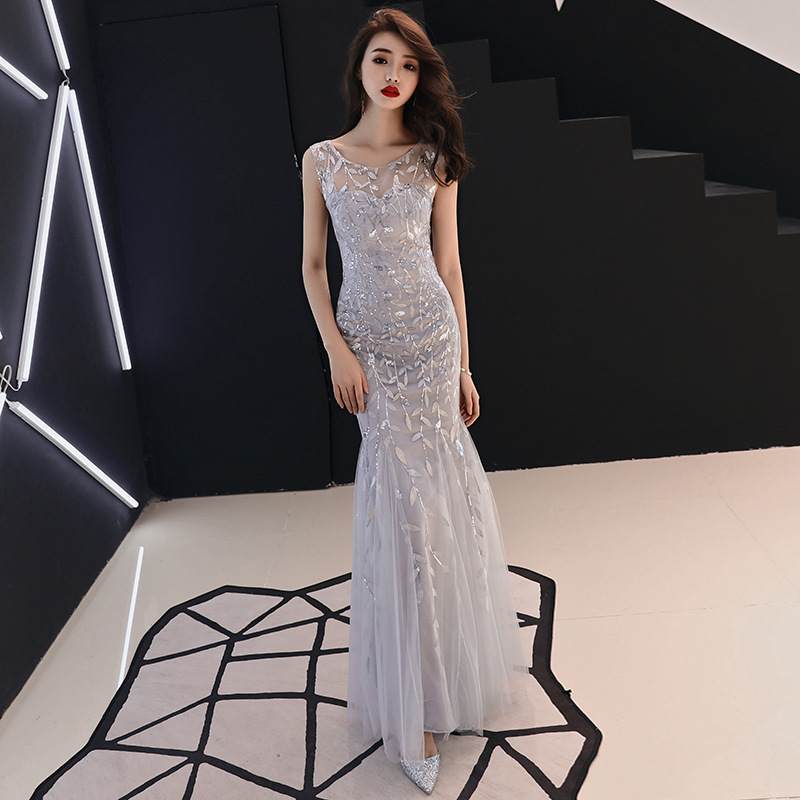Banquet Evening Dress for Women 2026 New Style Noble Ladylike Elegant Long Slim Fishtail Host Dress
