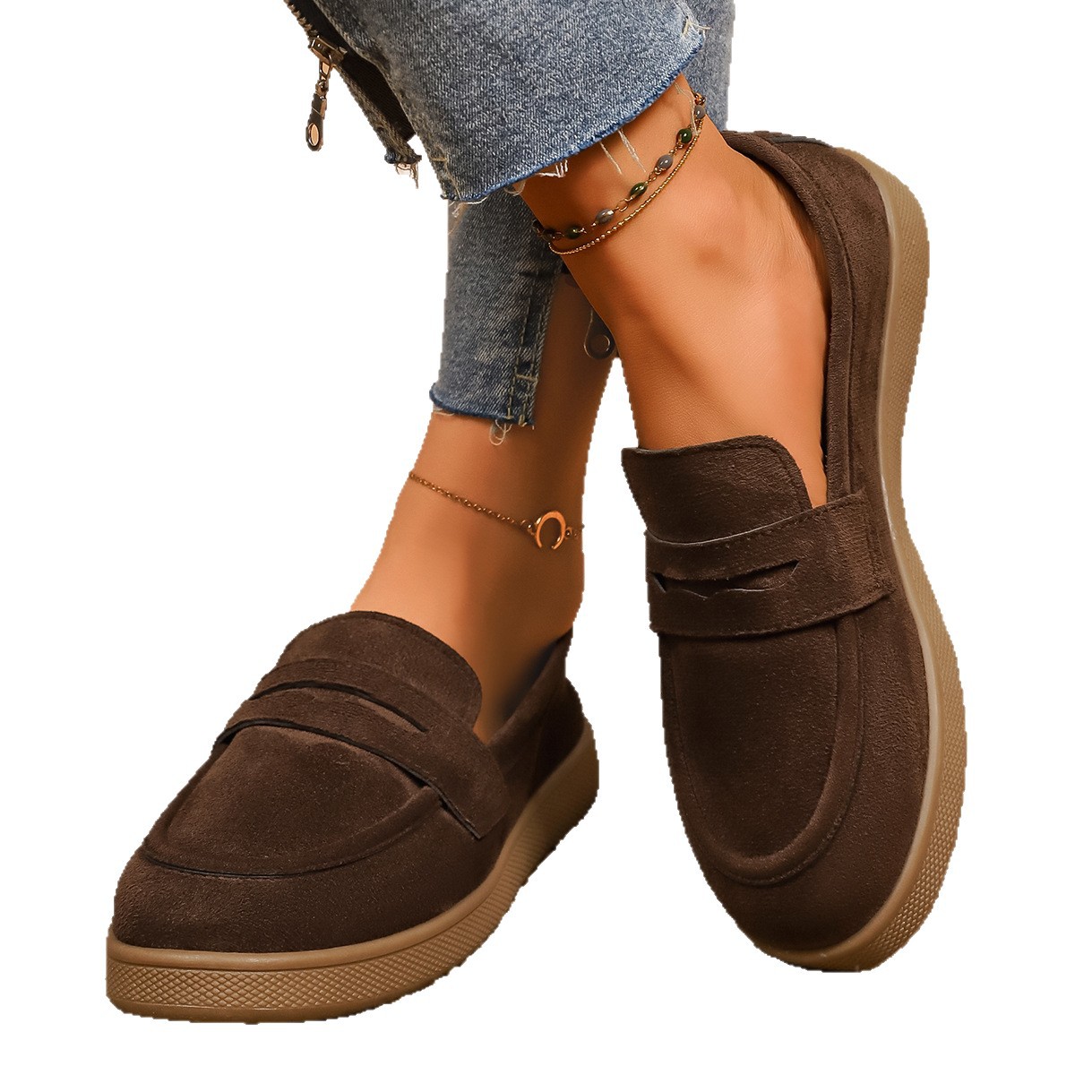 Women's Retro round Toe Thick Sole Slip on Low Top Loafers Spring plus Size Casual Shoes_voghion.com