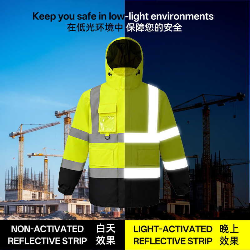 High-visibility reflective jacket, windproof and waterproof, suitable for construction sites, sanitation, and road duty, can be customized with a logo