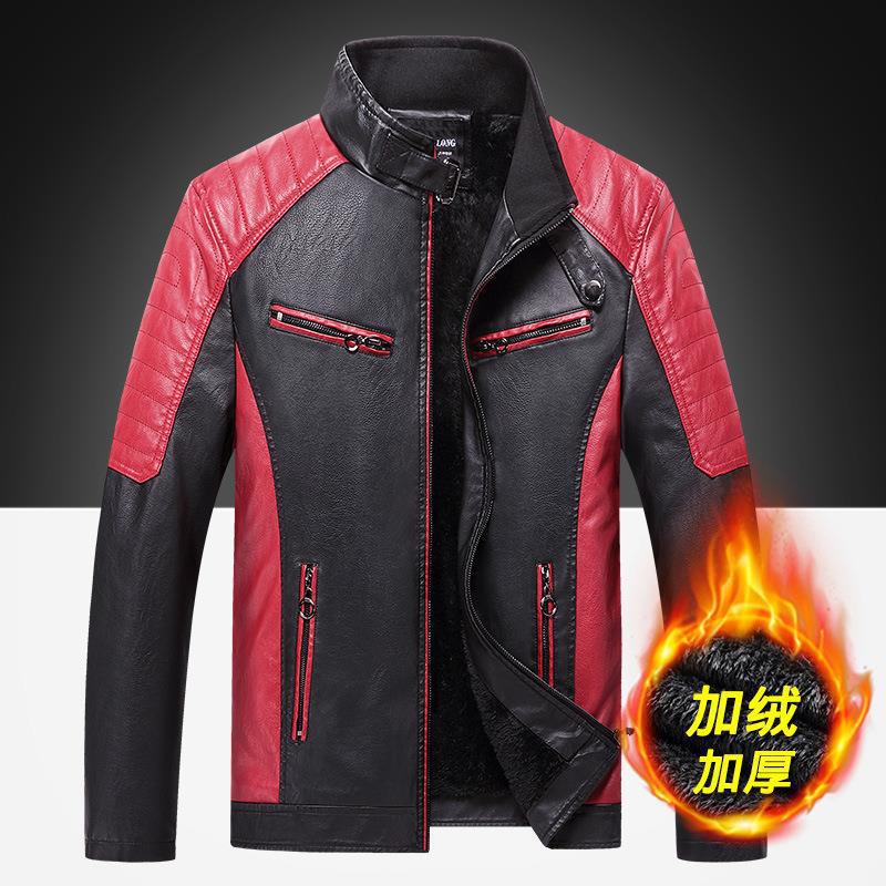 Invierno transfronterizo chaqueta de cuero de hombre de moda de empalme locomotora Amazon chaqueta de cuero retro chaqueta de cuero de hombre