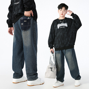 Chubby Boys Jeans Spring and Autumn Plus Large Size Loose Casual Denim Straight Pants Torre Pants for Teenagers