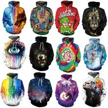 跨境热销春秋款动物休闲宽松连帽卫衣男印花炫彩个性大码套头外套