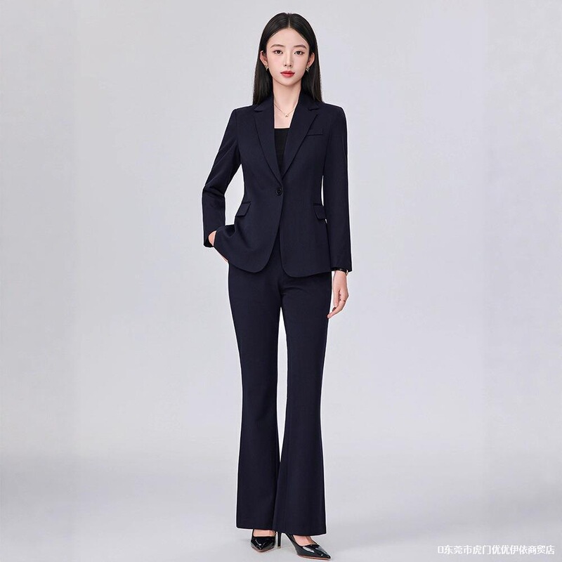 Navy Blue Professional Suit Set for Women, Interview Formal Wear, Workplace Work Attire, One-Button Slim-Fit Slimming Blazer Navy Blue Professional Suit Set for Women, Interview Formal Wear, Workplace Work Attire, One-Button Slim-Fit Slimming Blazer