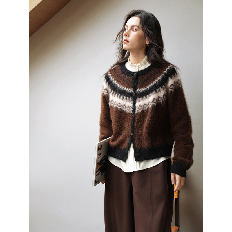 "Thoughts in the Wilderness" Scandinavian Style Retro Fair Isle Literary Style Retro Sweater Alpaca Cardigan